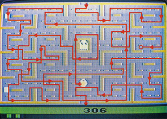 Screen Three: Make a wide circle around the maze before eating your first Power Pill.