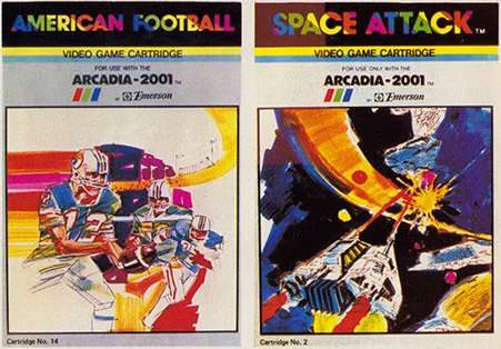 American Football and Space Attack are just two of the 24 cartridges available for the Arcadia-2001. Licenses for arcade games such as Pleiades and Spiders will also be included in the Arcadia line-up.