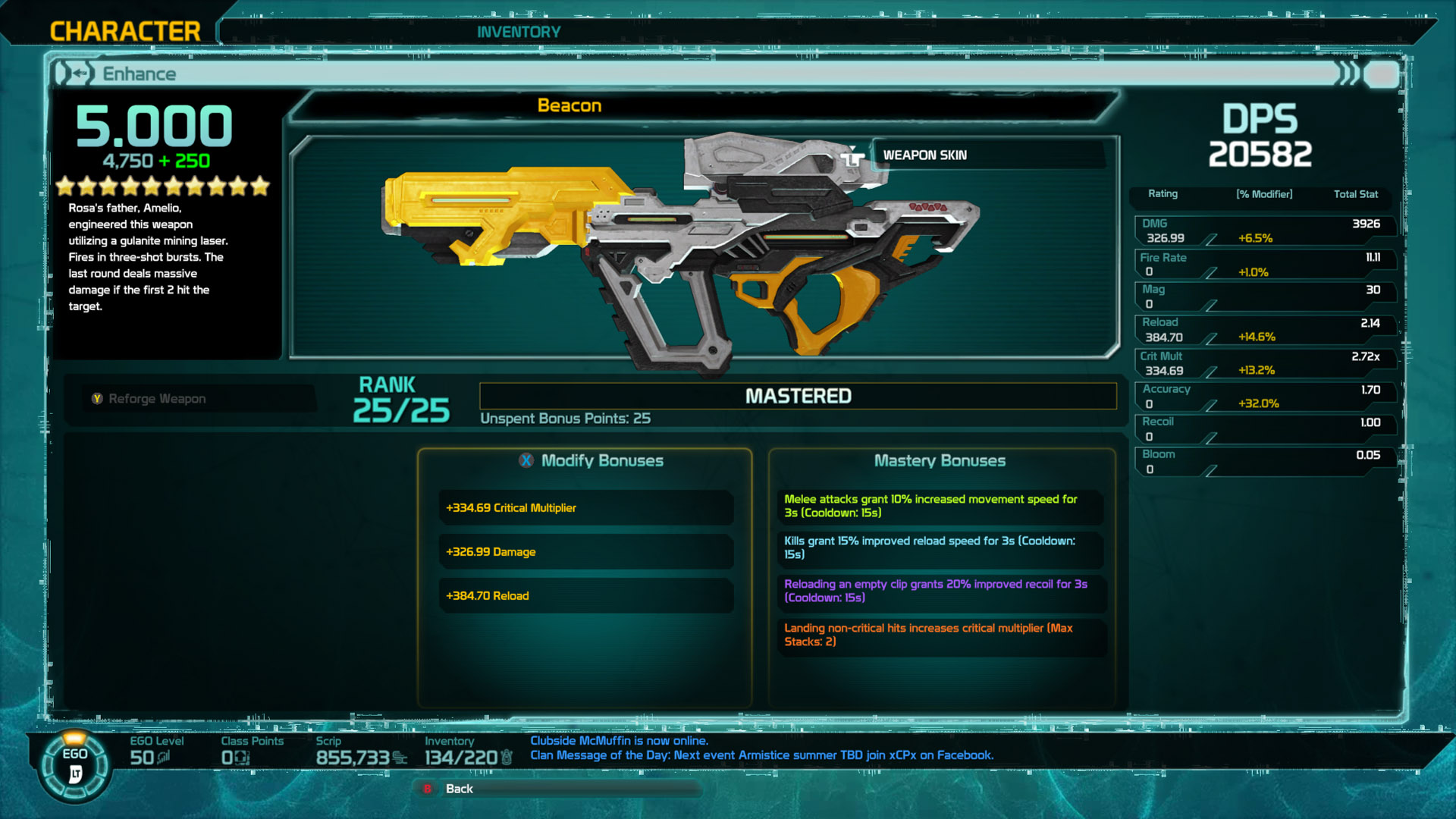 Beacon Ehnace Weapon Screen