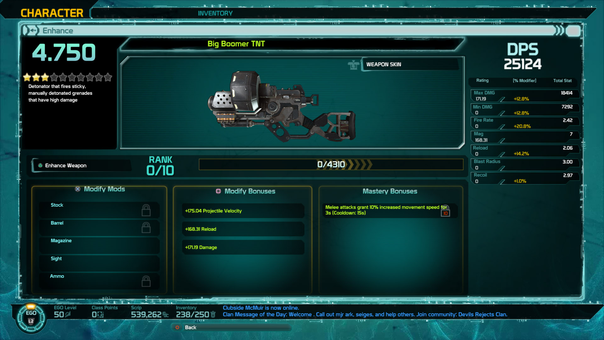Big Boomer Ehnace Weapon Screen