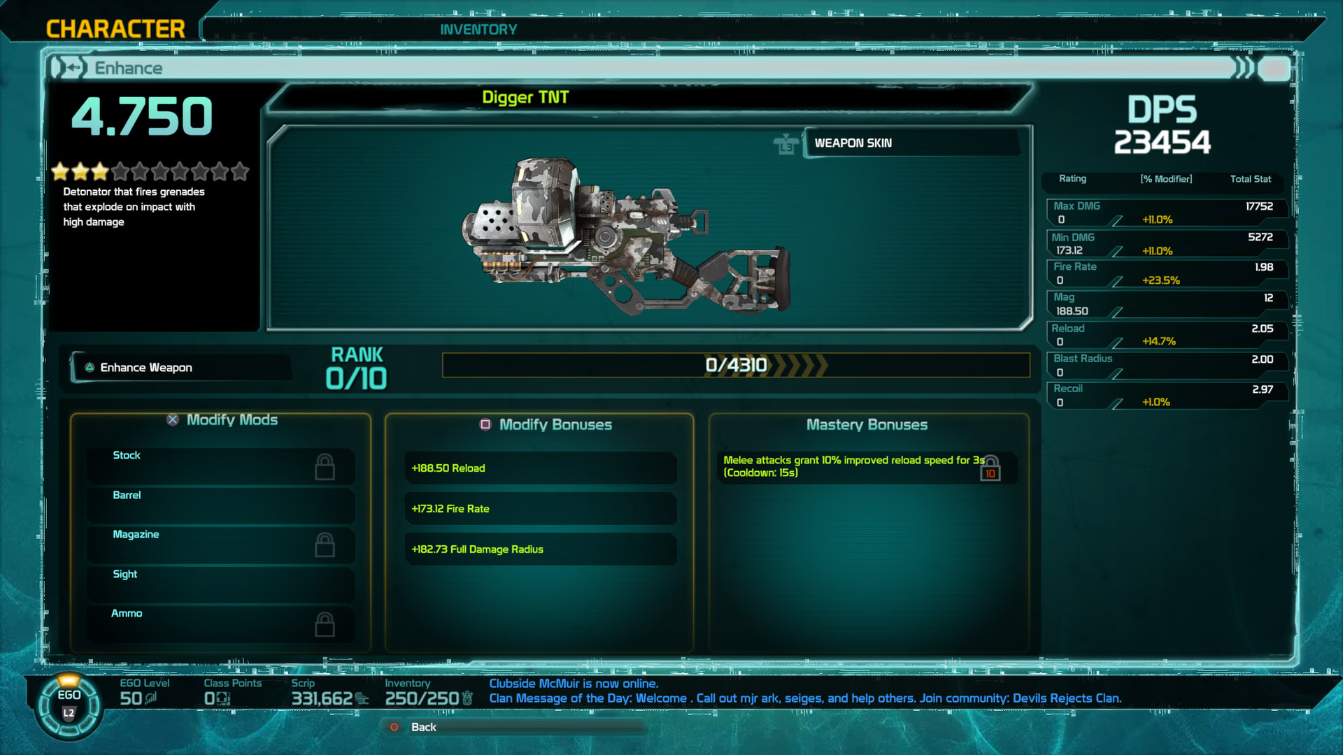 Digger Ehnace Weapon Screen
