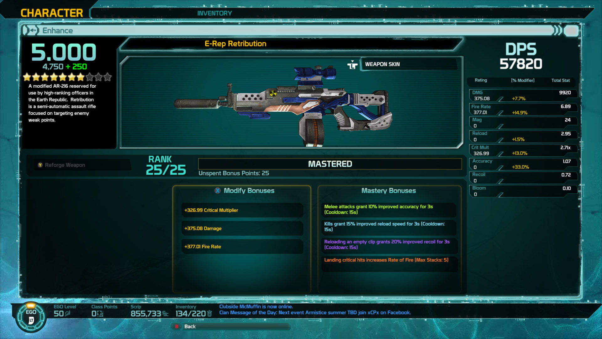 E-Rep Retribution Ehnace Weapon Screen