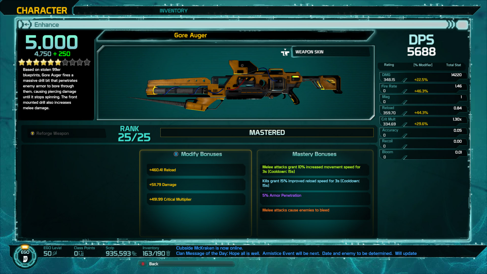 Gore Auger Ehnace Weapon Screen