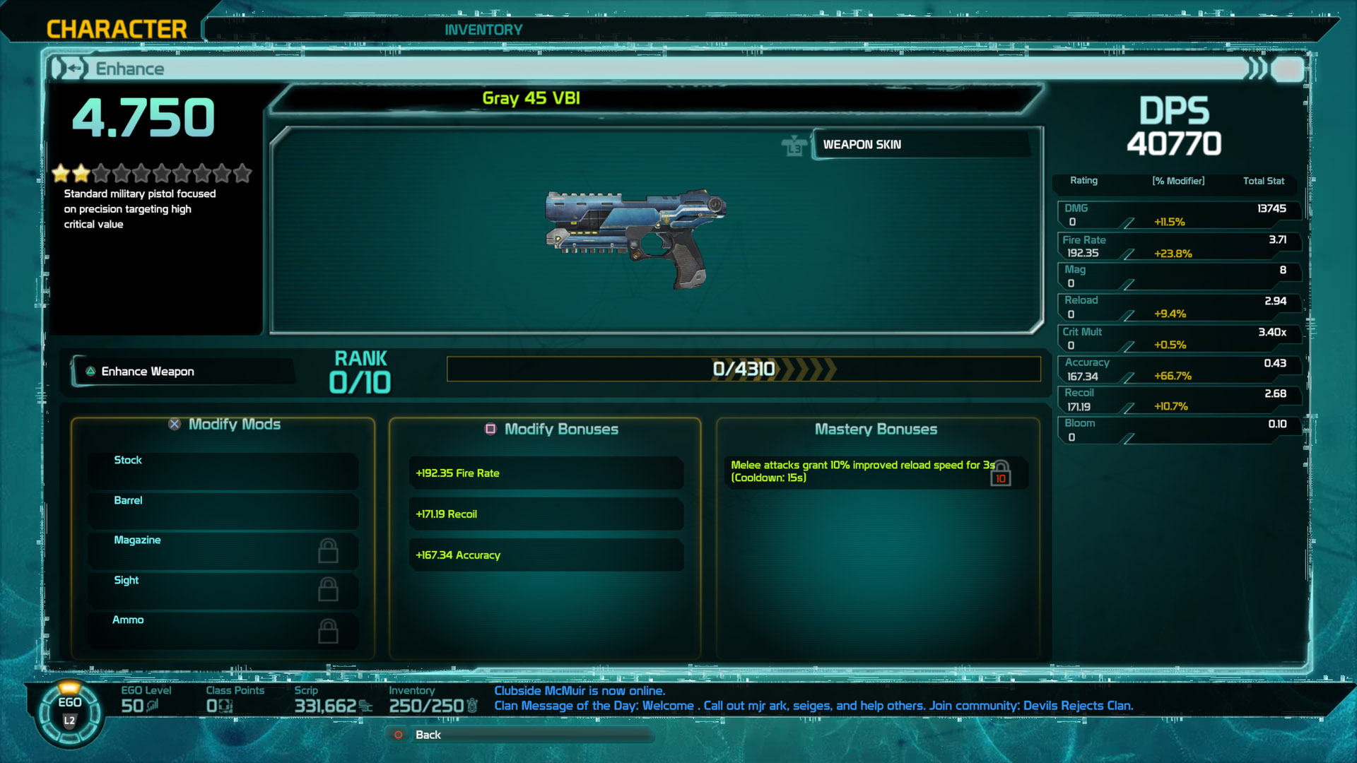 Gray .45 Ehnace Weapon Screen