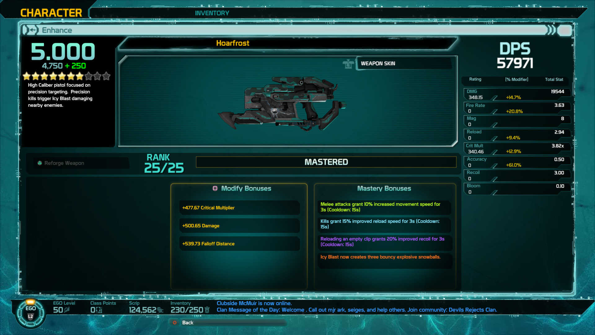 Hoarfrost Ehnace Weapon Screen