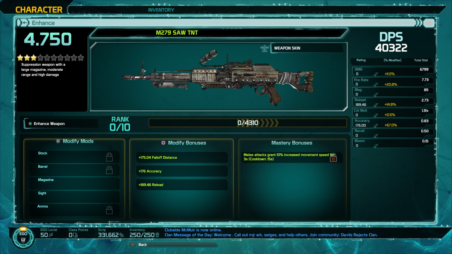 M279 SAW Ehnace Weapon Screen