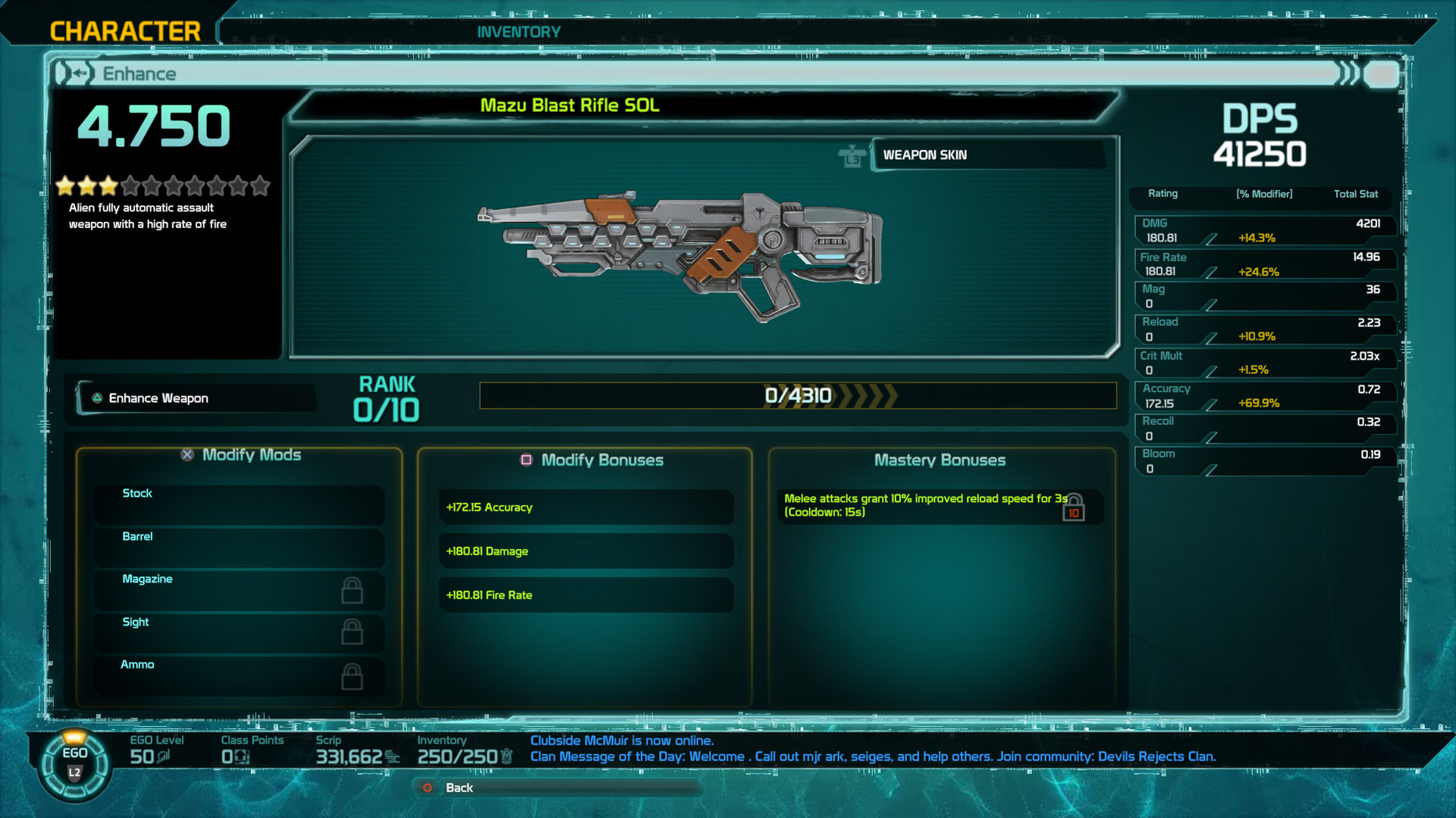 Mazu Blast Rifle Ehnace Weapon Screen