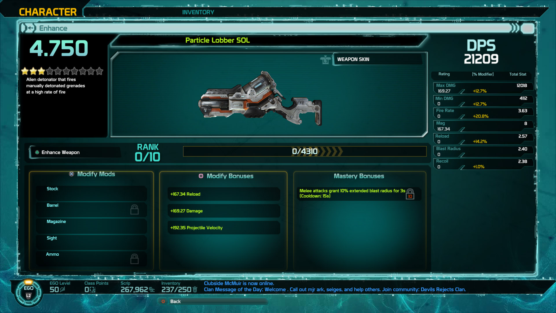 Particle Lobber Ehnace Weapon Screen