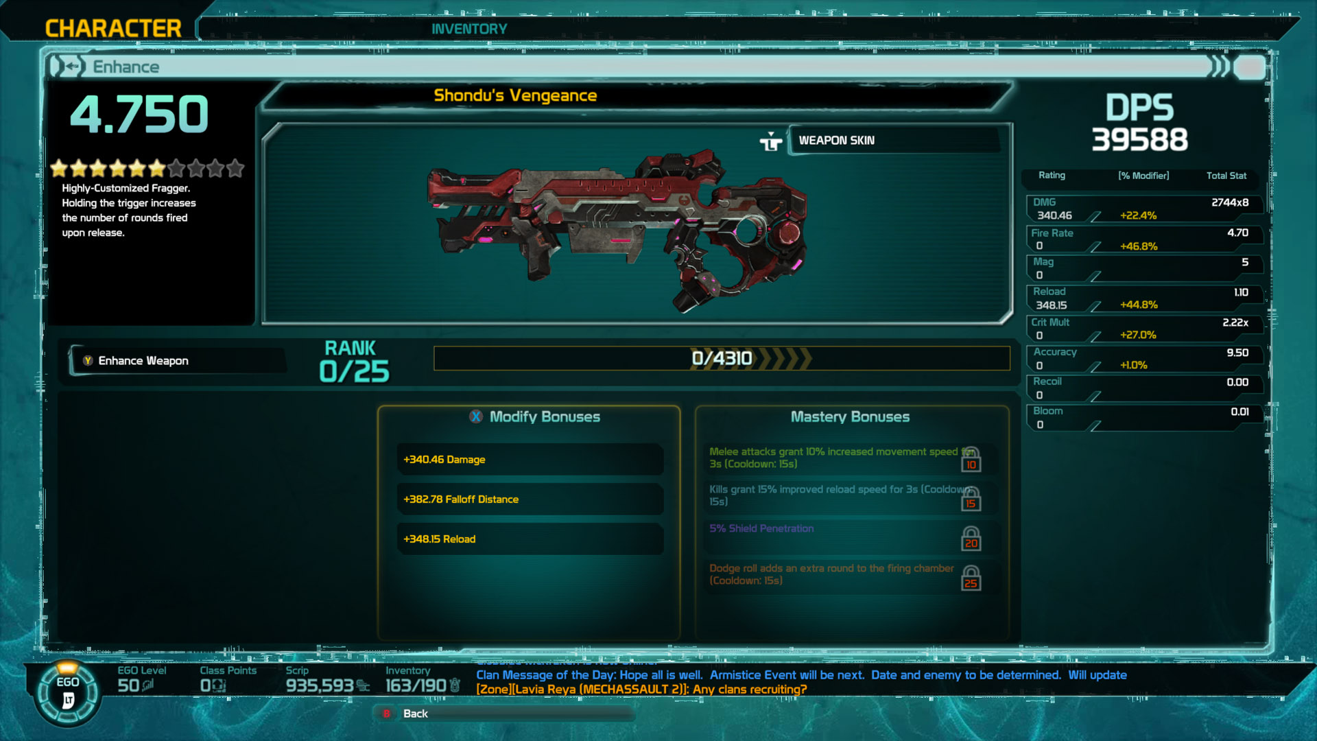 Shondu&rsquo;s Vengeance Ehnace Weapon Screen