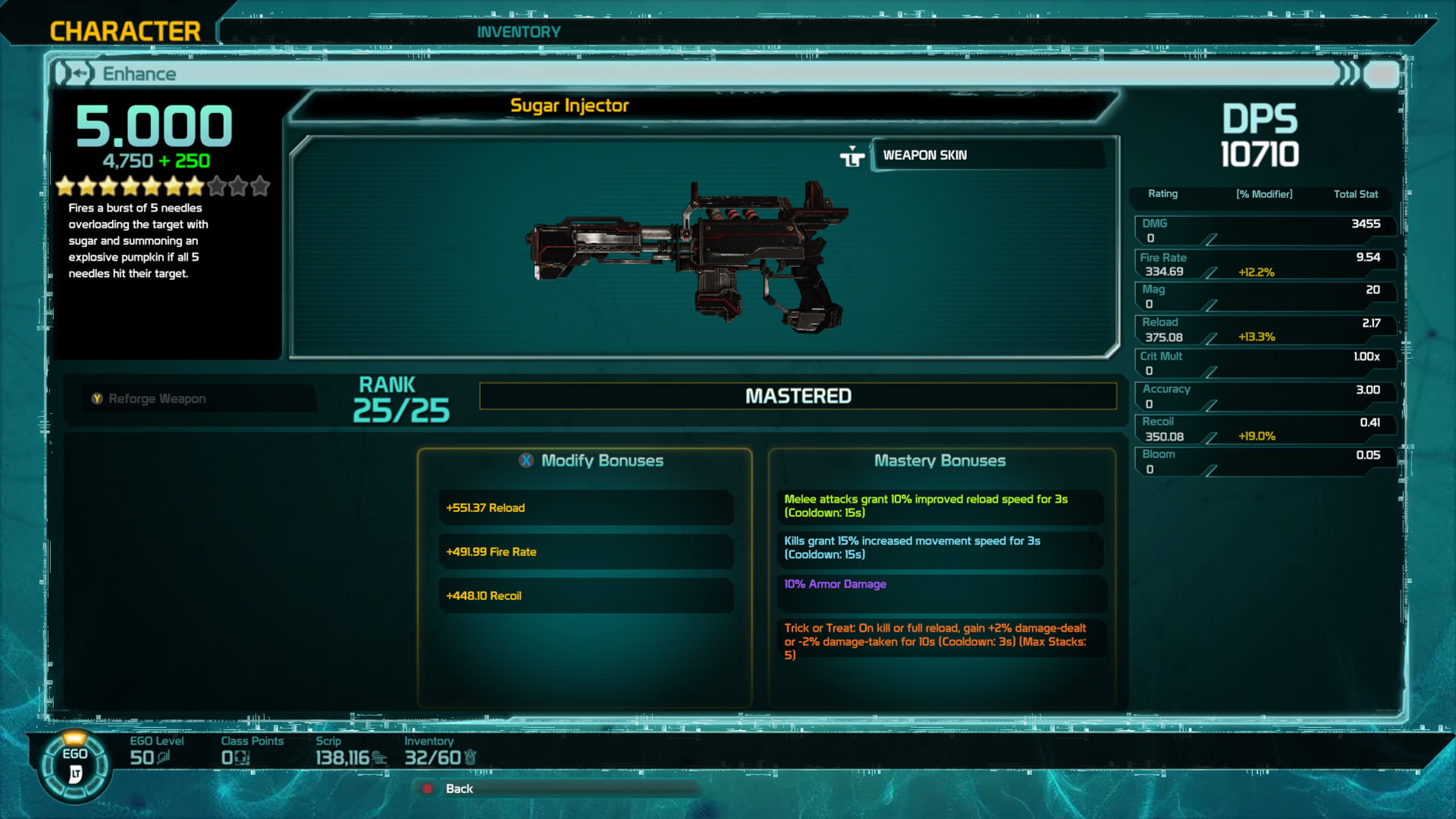 Sugar Injector Ehnace Weapon Screen
