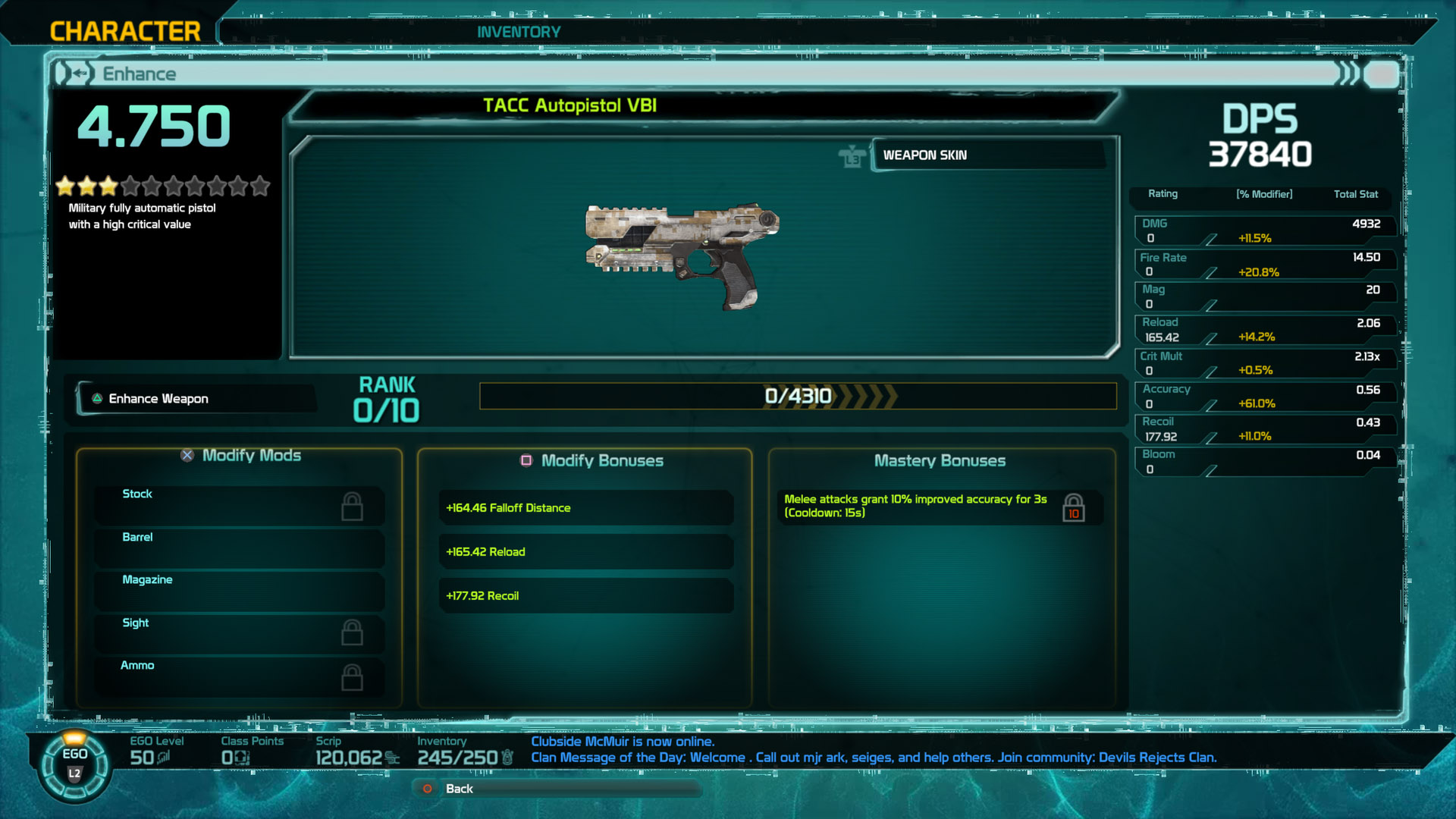 TACC Autopistol Ehnace Weapon Screen