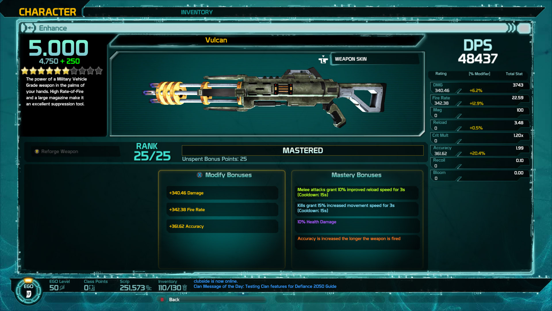 Vulcan Ehnace Weapon Screen