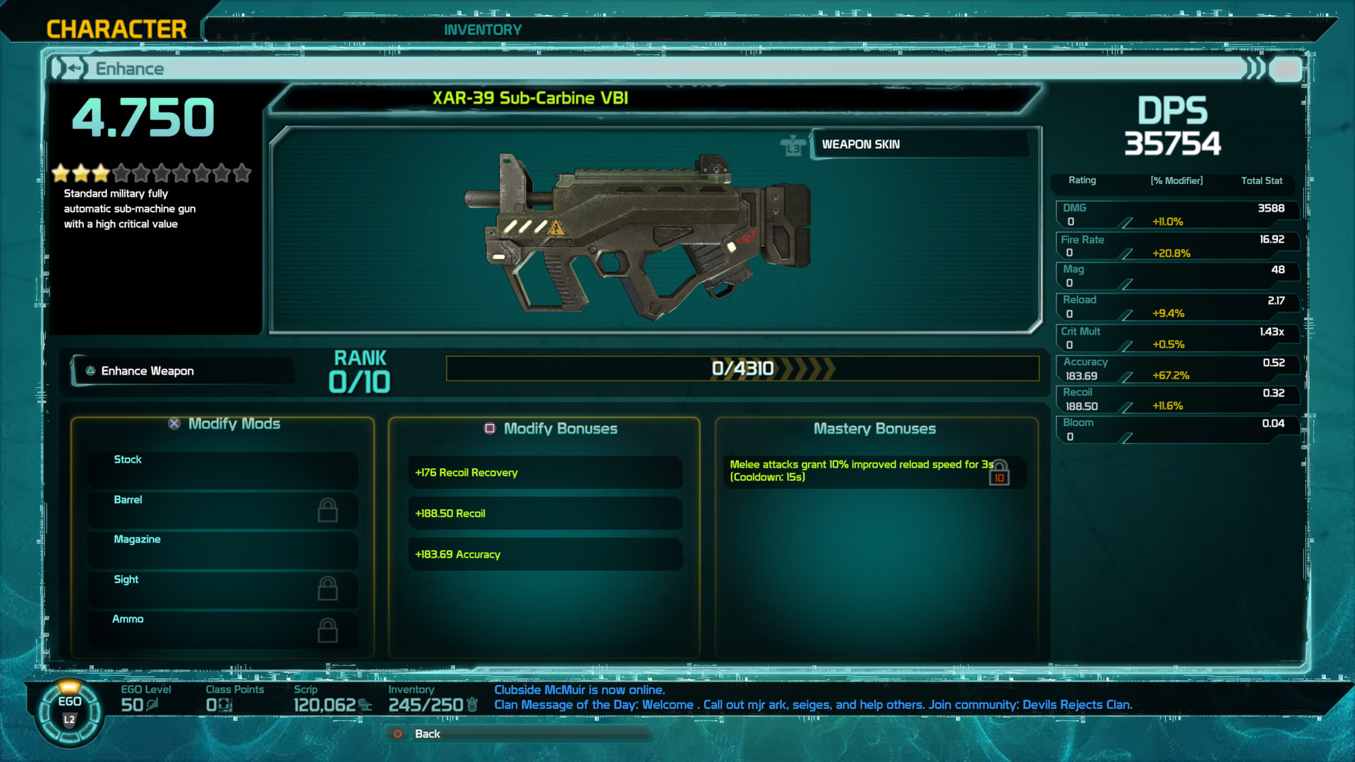 XAR-39 Sub-Carbine Ehnace Weapon Screen