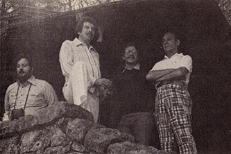 GRUMBLING IN THE JUNGLE: Alcorn, Bushnell, Warner’s Manny Gerard and an unidentified visitor at Bushnell’s retreat in 1977. With more than 400,000 VCS units collecting dust in the warehouse, Warner was growing more nervous by the day.