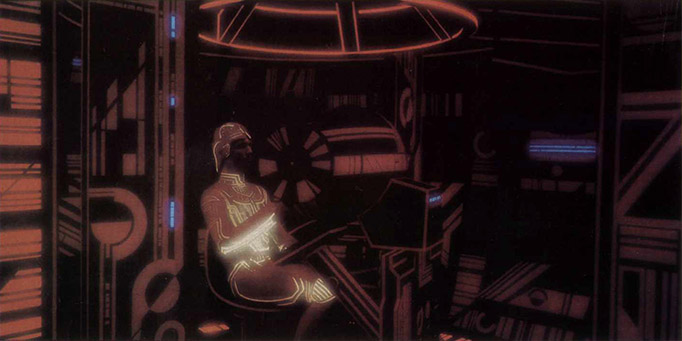Jeff Bridges gives off a healthy glow at the controls of the video game tank. When Jeff filmed this scene, he was in a pitch black room. All the colored light was made in the computer.